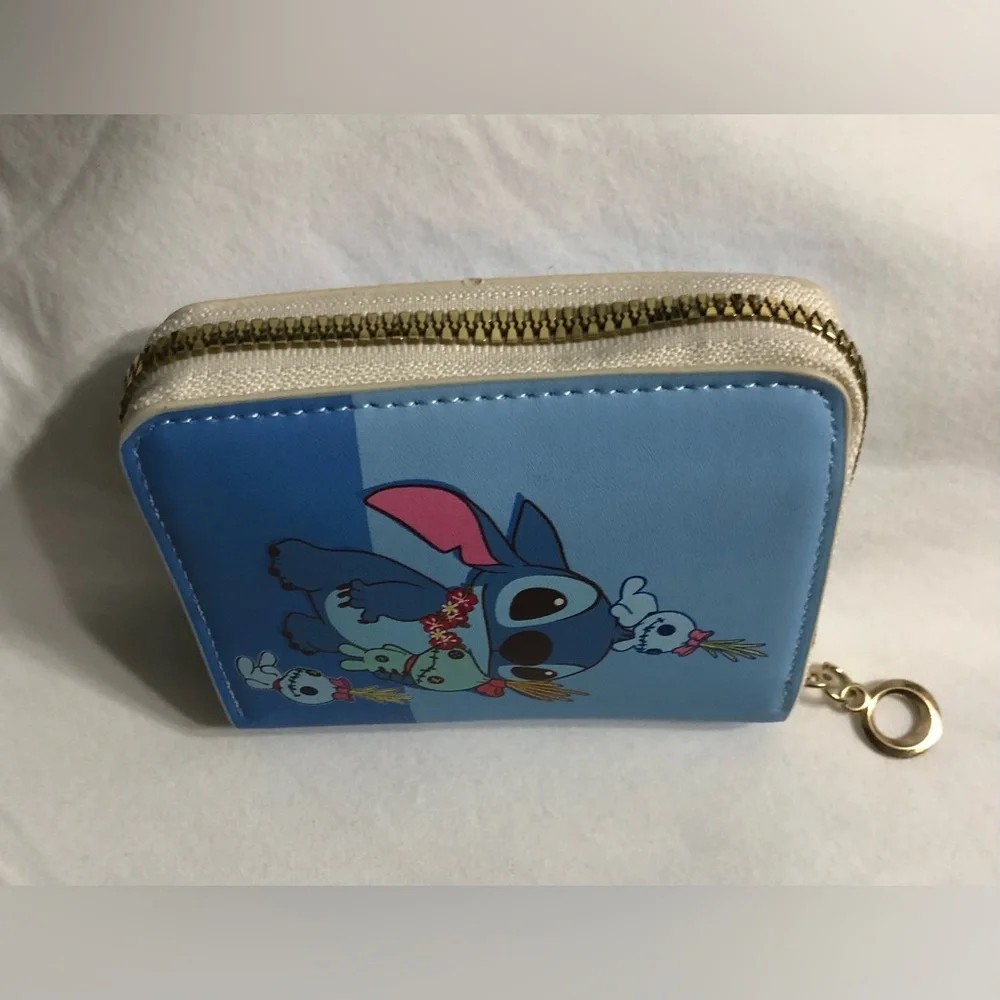 Disney  Stitch and Helanho wallet  top Zip closures. blue 4”WX4-1/2”L